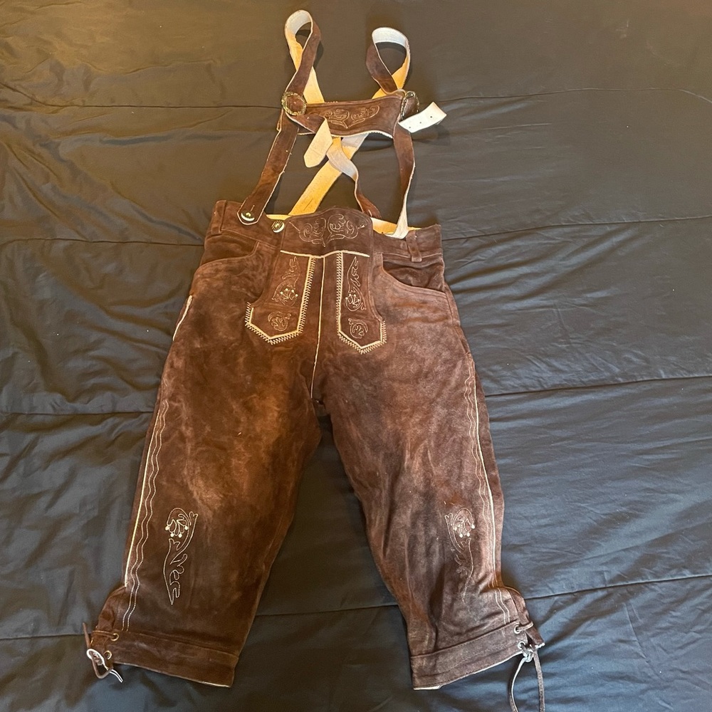 Brown Authentic Men’s Lederhosen Oktoberfest 32-33 waist